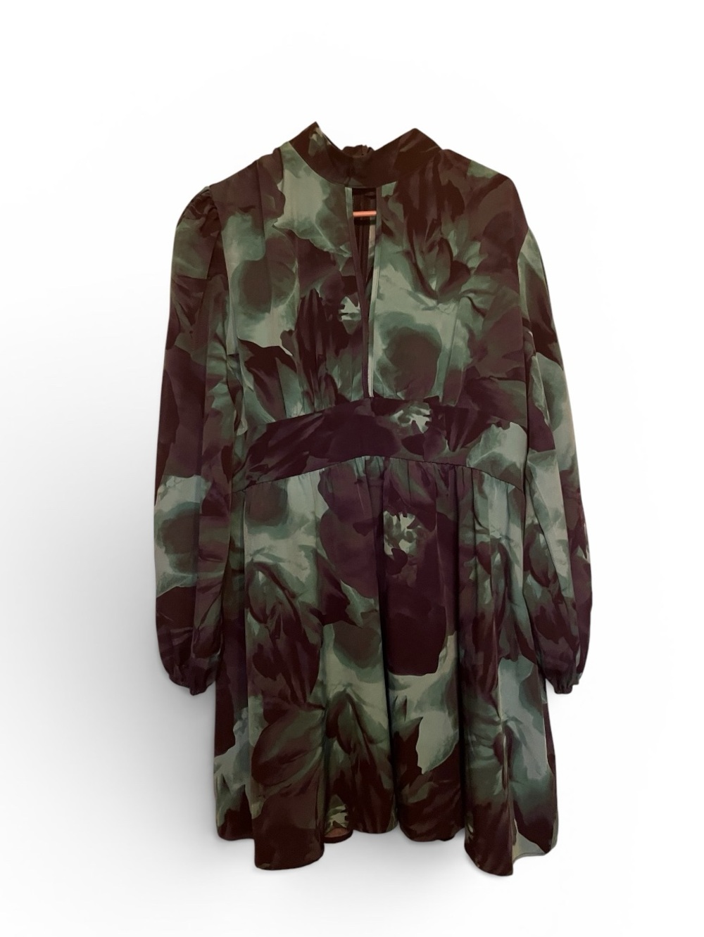 Emerald & Black Floral Fit-and-Flare Long Sleeve Dress